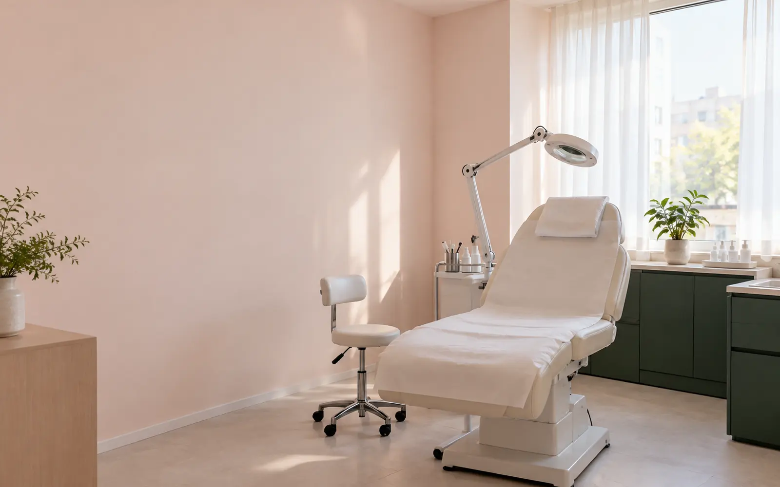 진료 의자와 확대 조명이 있는 진료실